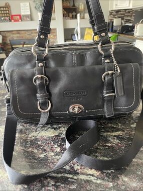 Coach Chelsea Black Leather Satchel with Silver Hardware
